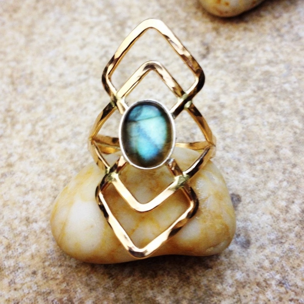 Handmade Labradorite Gold Ring -Size 5